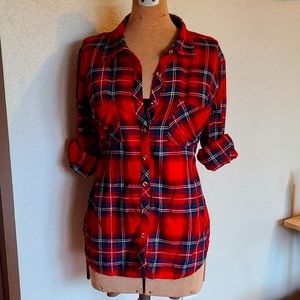 Maurices Red Button Up Plaid Flannel Shirt LG